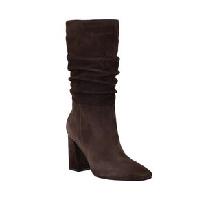 Guess Yeppy Slouchy Mid Calf Suede Block Heel Dress Boots Brown Pointed 9 NIB